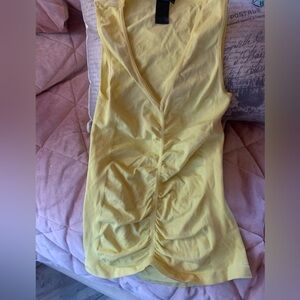 BCBGMaxAzria Light Yellow Ruched Tank Top
